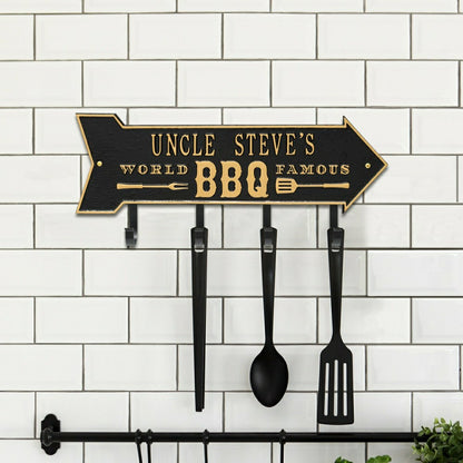 World Famous BBQ Arrow Hook Plaque, Antique Brass | Plow & Hearth