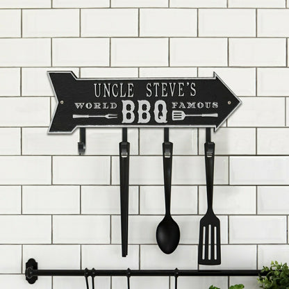 World Famous BBQ Arrow Hook Plaque, Antique Brass | Plow & Hearth