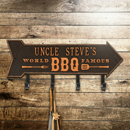 World Famous BBQ Arrow Hook Plaque, Antique Brass | Plow & Hearth