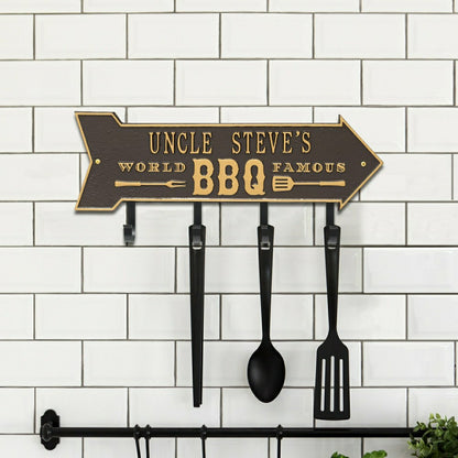 World Famous BBQ Arrow Hook Plaque, Antique Brass | Plow & Hearth