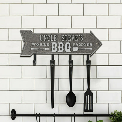 World Famous BBQ Arrow Hook Plaque, Antique Brass | Plow & Hearth
