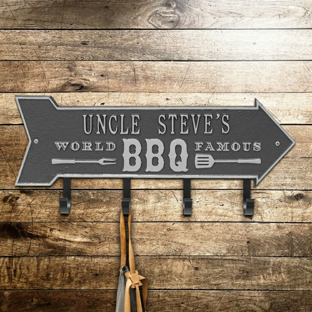 World Famous BBQ Arrow Hook Plaque, Antique Brass | Plow & Hearth
