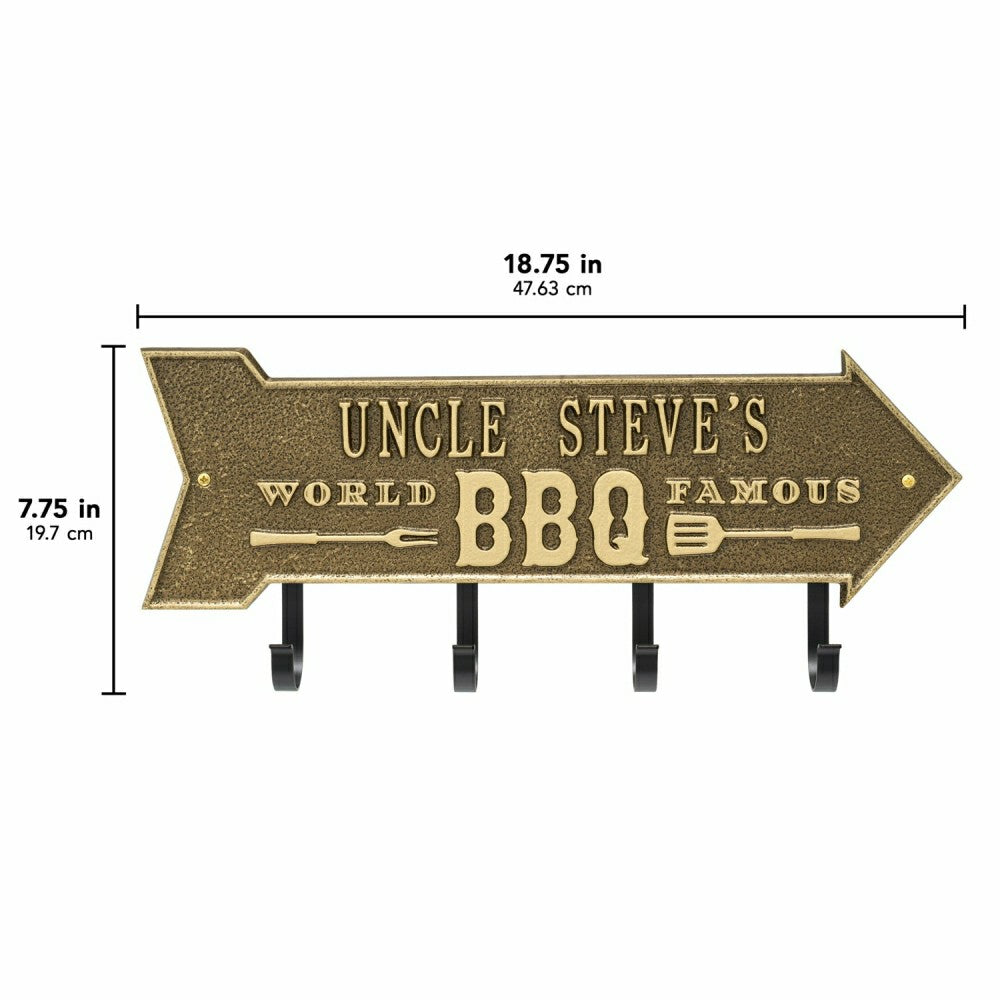 World Famous BBQ Arrow Hook Plaque, Antique Brass | Plow & Hearth