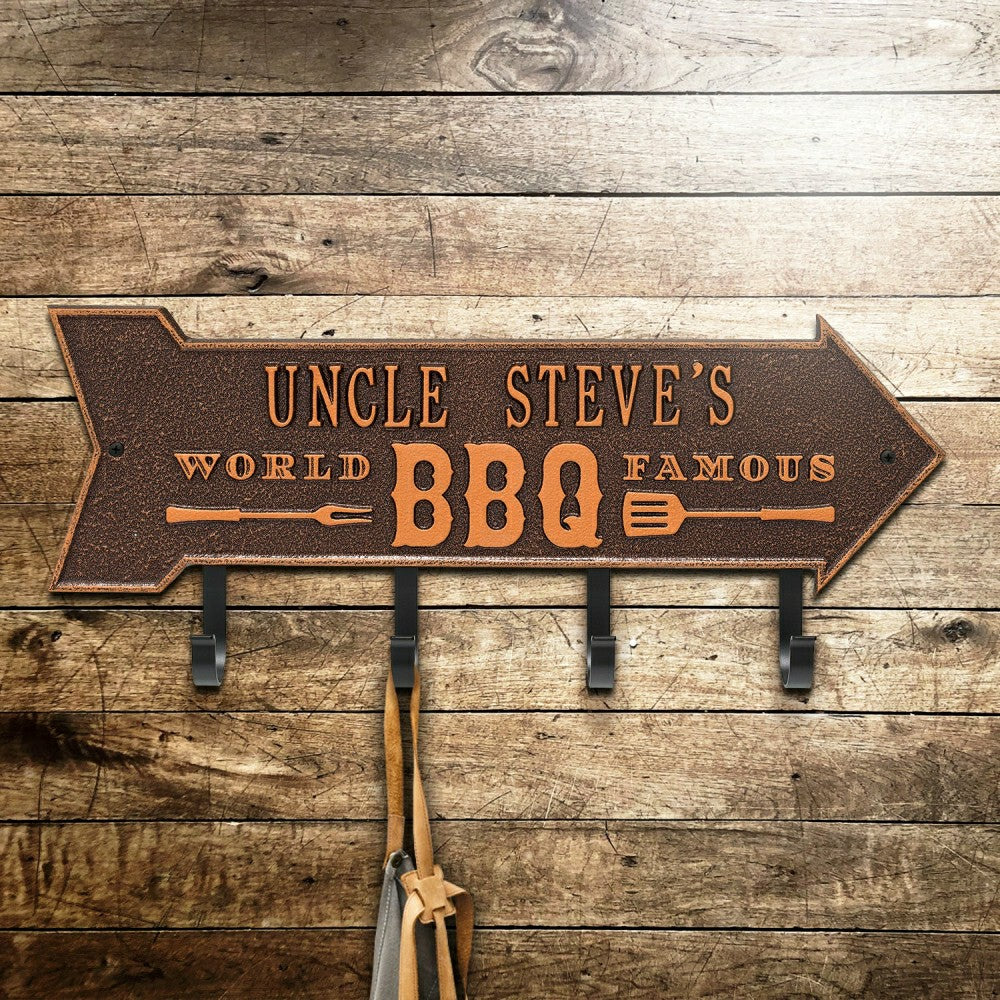 World Famous BBQ Arrow Hook Plaque, Antique Brass | Plow & Hearth