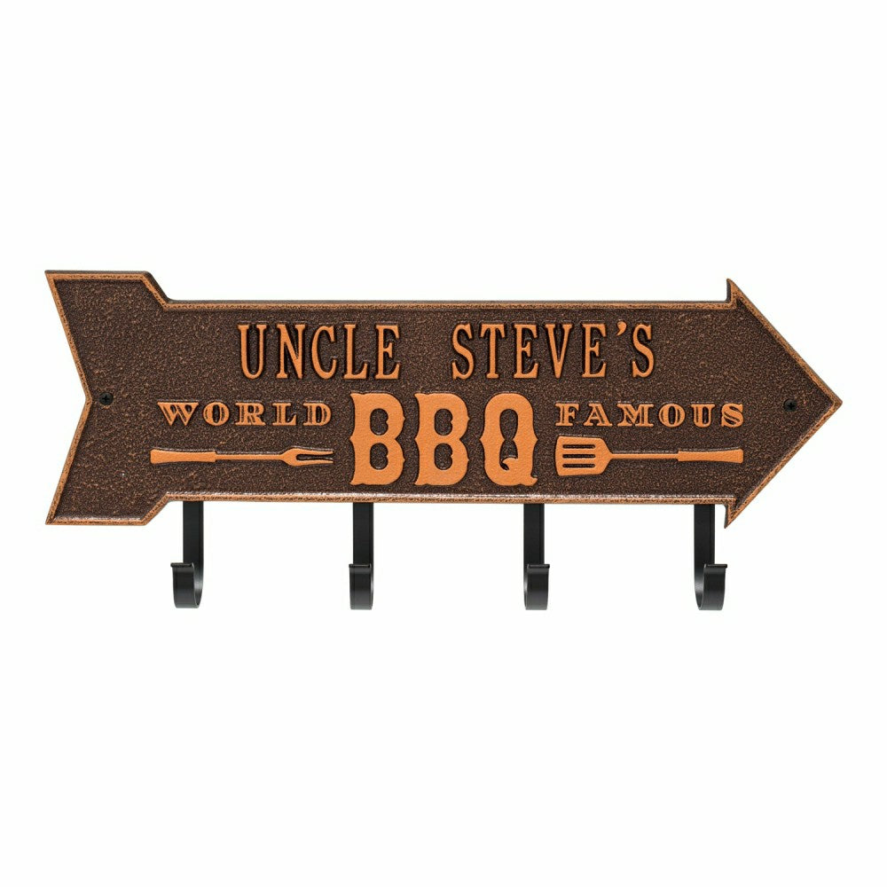 World Famous BBQ Arrow Hook Plaque, Antique Brass | Plow & Hearth