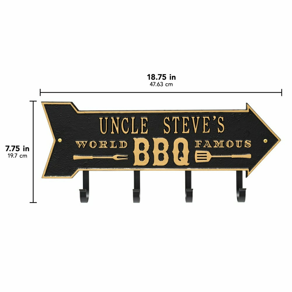 World Famous BBQ Arrow Hook Plaque, Antique Brass | Plow & Hearth