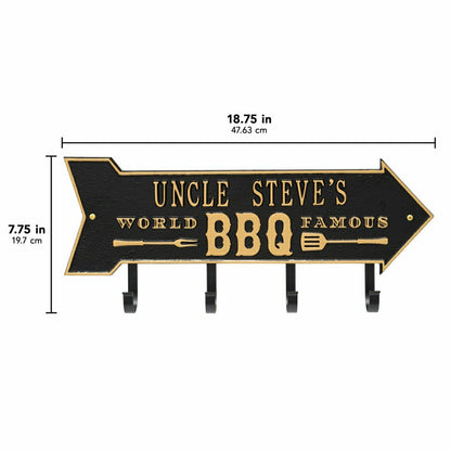 World Famous BBQ Arrow Hook Plaque, Antique Brass | Plow & Hearth