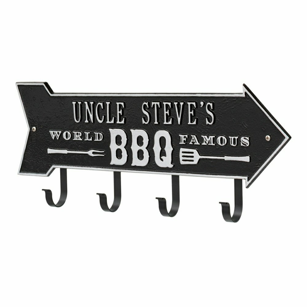 World Famous BBQ Arrow Hook Plaque, Antique Brass | Plow & Hearth