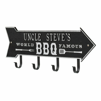 World Famous BBQ Arrow Hook Plaque, Antique Brass | Plow & Hearth