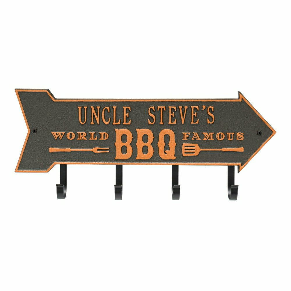 World Famous BBQ Arrow Hook Plaque, Antique Brass | Plow & Hearth
