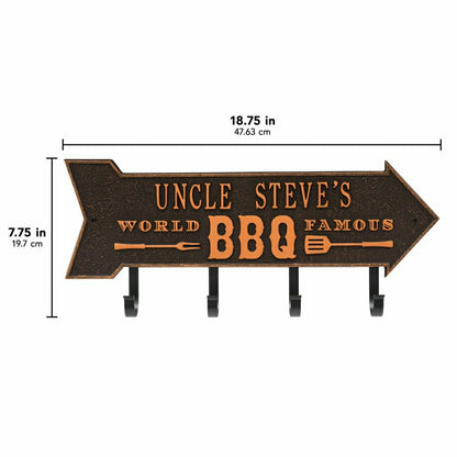 World Famous BBQ Arrow Hook Plaque, Antique Brass | Plow & Hearth