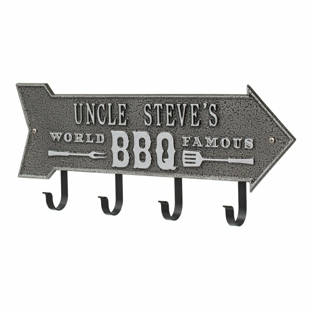 World Famous BBQ Arrow Hook Plaque, Antique Brass | Plow & Hearth
