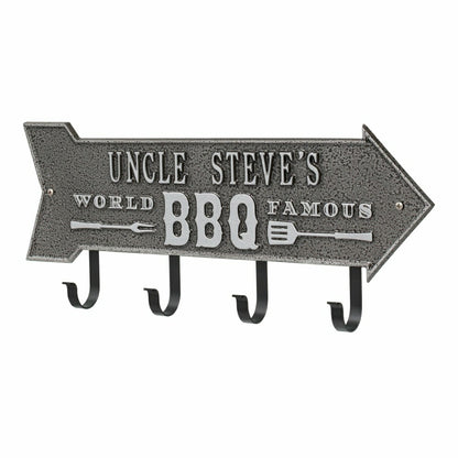 World Famous BBQ Arrow Hook Plaque, Antique Brass | Plow & Hearth
