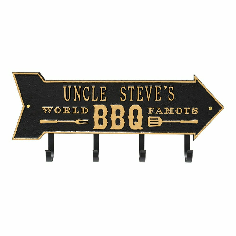 World Famous BBQ Arrow Hook Plaque, Antique Brass | Plow & Hearth