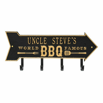World Famous BBQ Arrow Hook Plaque, Antique Brass | Plow & Hearth