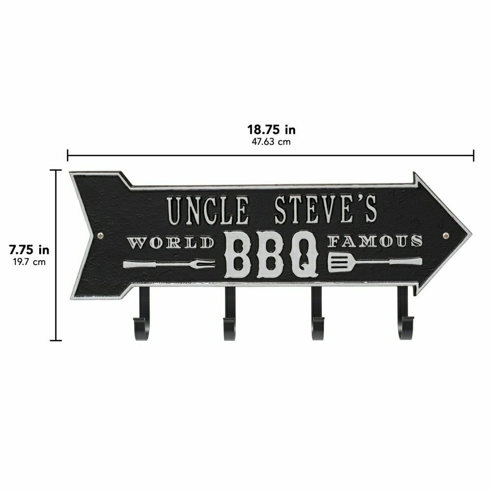 World Famous BBQ Arrow Hook Plaque, Antique Brass | Plow & Hearth