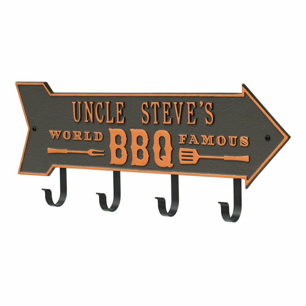 World Famous BBQ Arrow Hook Plaque, Antique Brass | Plow & Hearth