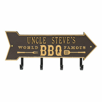 World Famous BBQ Arrow Hook Plaque, Antique Brass | Plow & Hearth