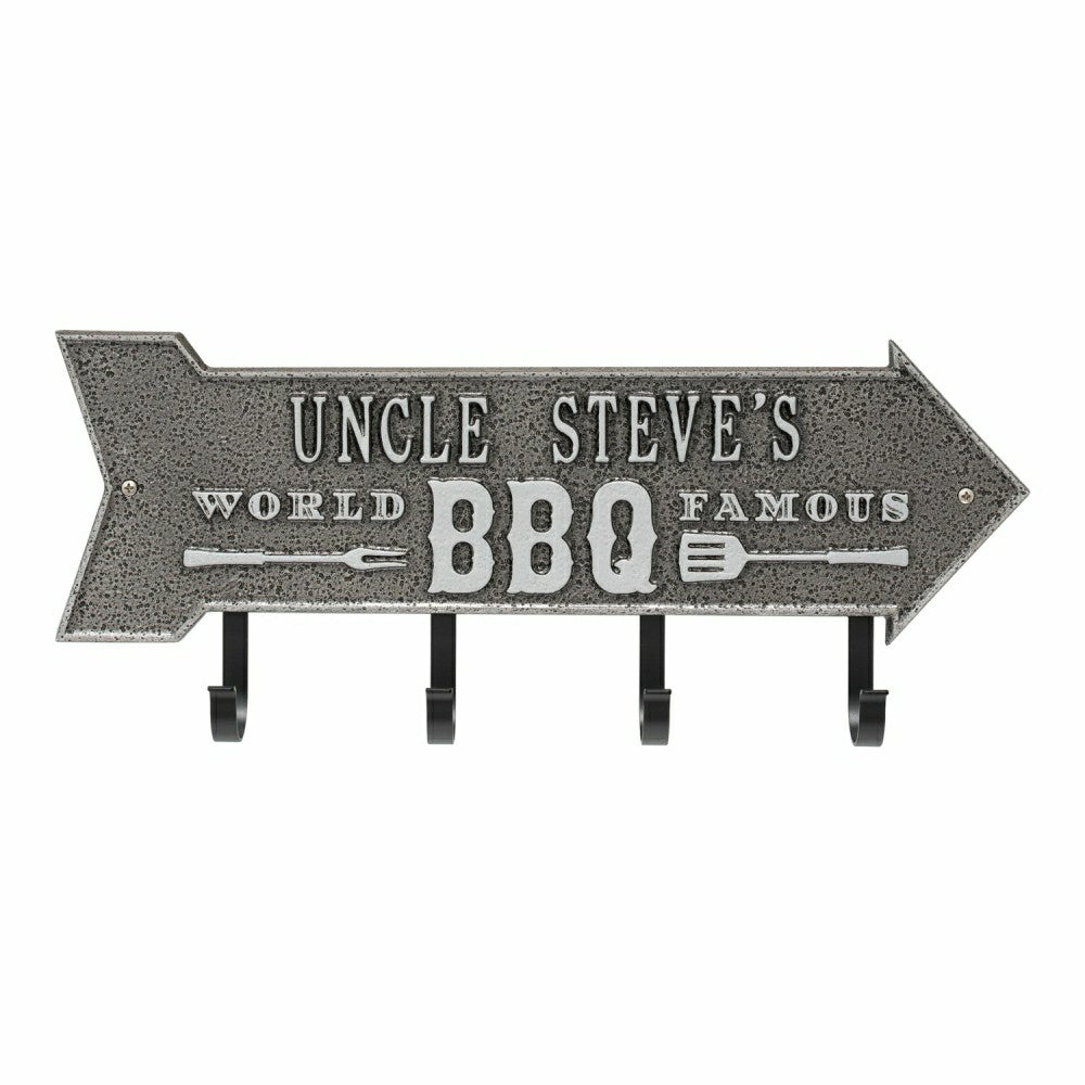 World Famous BBQ Arrow Hook Plaque, Antique Brass | Plow & Hearth