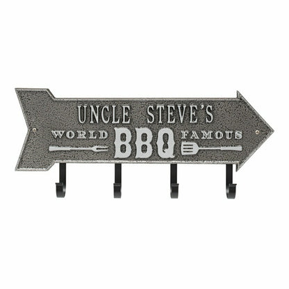 World Famous BBQ Arrow Hook Plaque, Antique Brass | Plow & Hearth