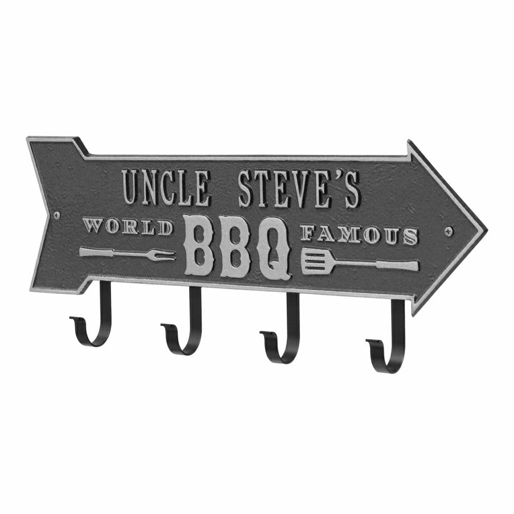 World Famous BBQ Arrow Hook Plaque, Antique Brass | Plow & Hearth