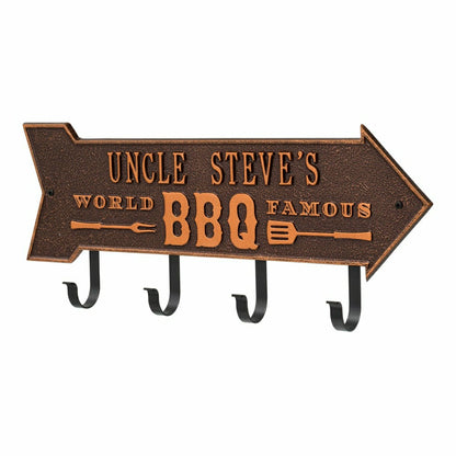 World Famous BBQ Arrow Hook Plaque, Antique Brass | Plow & Hearth