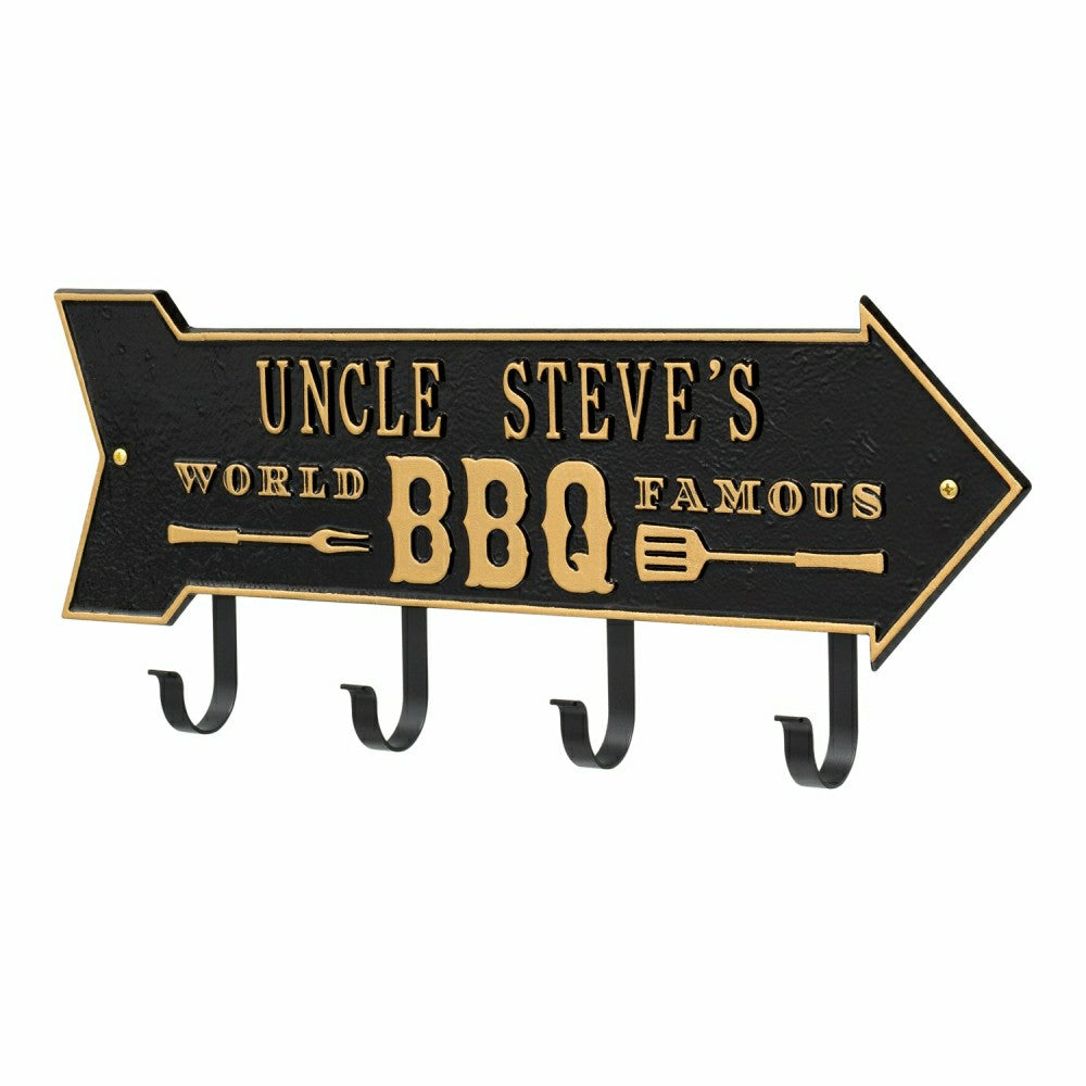 World Famous BBQ Arrow Hook Plaque, Antique Brass | Plow & Hearth