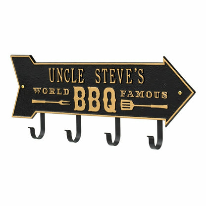 World Famous BBQ Arrow Hook Plaque, Antique Brass | Plow & Hearth