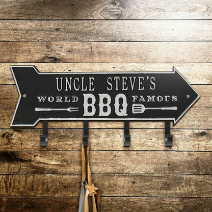 World Famous BBQ Arrow Hook Plaque, Antique Brass | Plow & Hearth