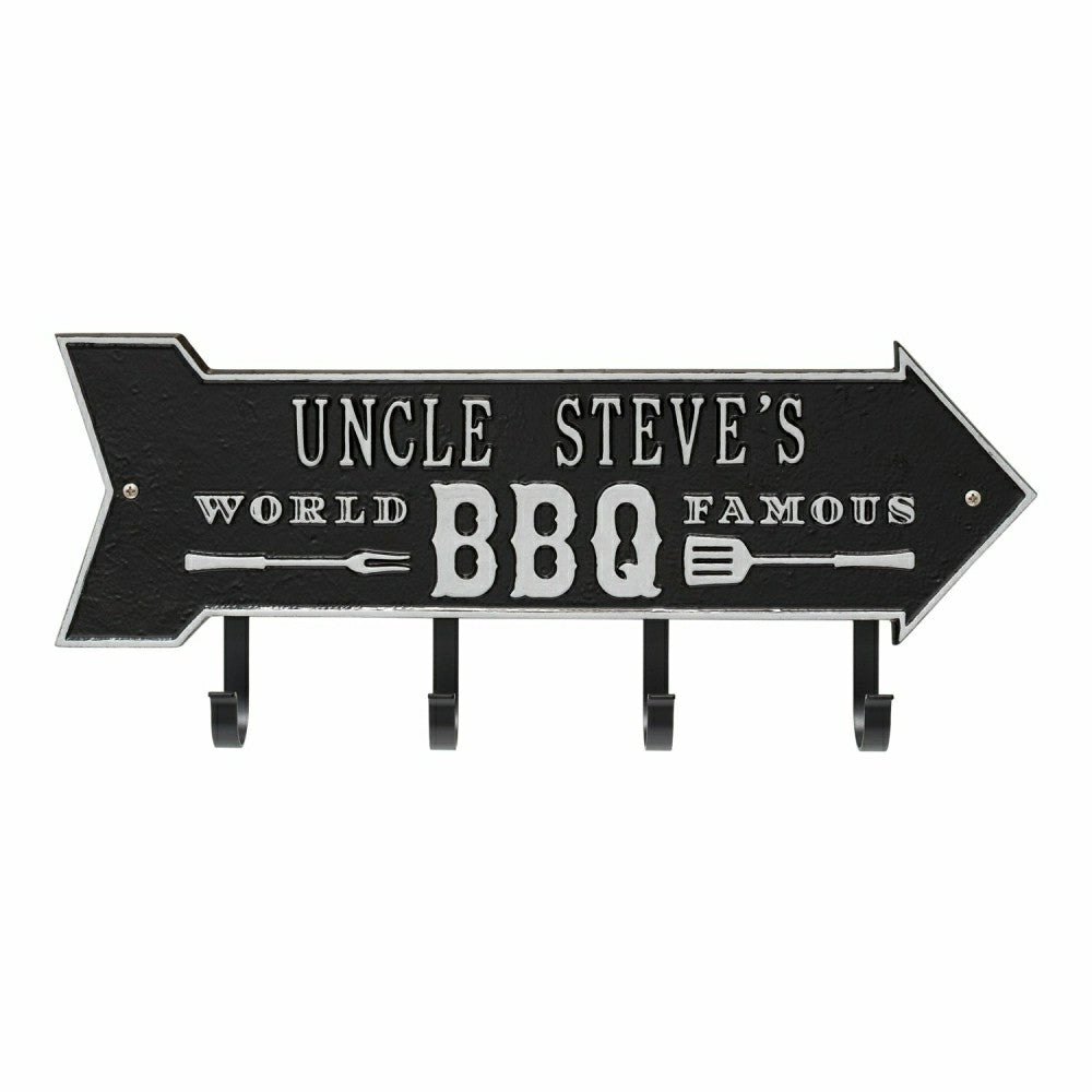 World Famous BBQ Arrow Hook Plaque, Antique Brass | Plow & Hearth