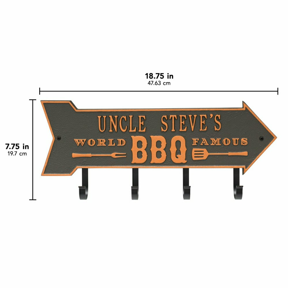 World Famous BBQ Arrow Hook Plaque, Antique Brass | Plow & Hearth