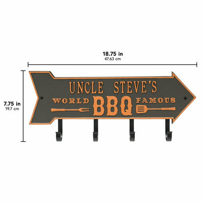 World Famous BBQ Arrow Hook Plaque, Antique Brass | Plow & Hearth