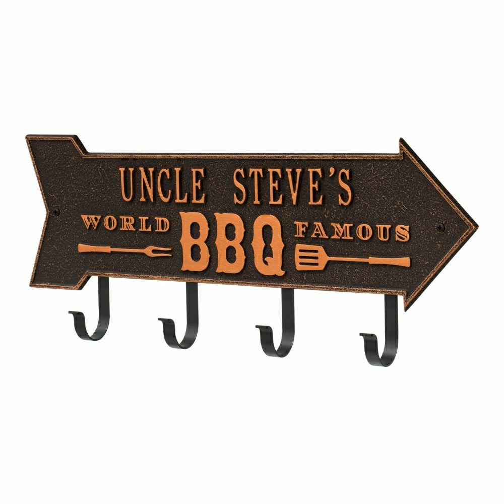 World Famous BBQ Arrow Hook Plaque, Antique Brass | Plow & Hearth