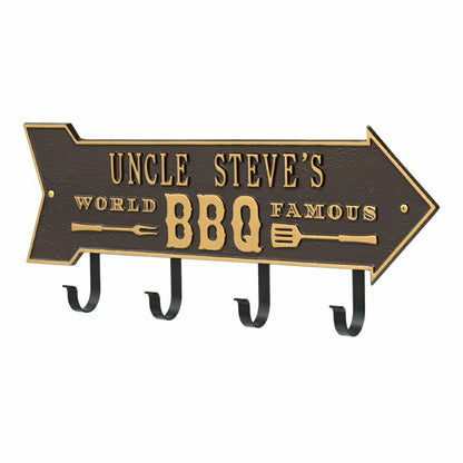 World Famous BBQ Arrow Hook Plaque, Antique Brass | Plow & Hearth