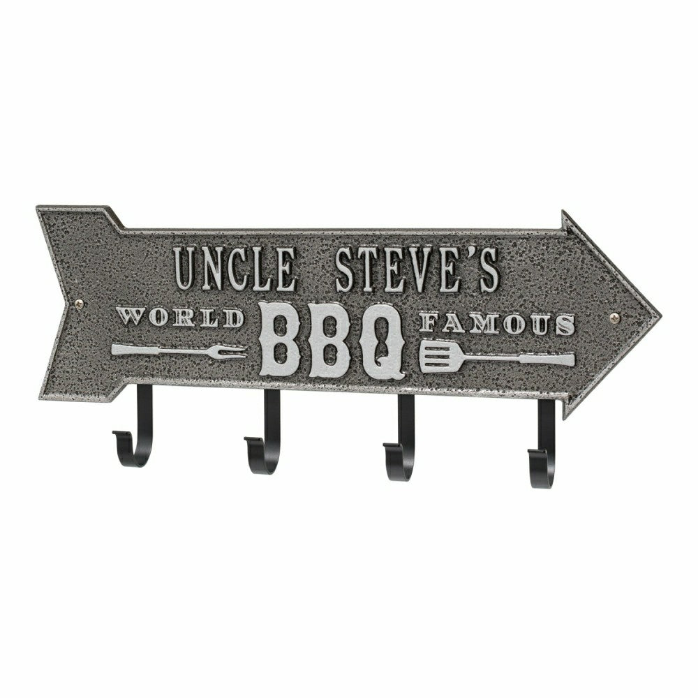 World Famous BBQ Arrow Hook Plaque, Antique Brass | Plow & Hearth