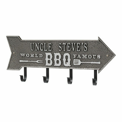 World Famous BBQ Arrow Hook Plaque, Antique Brass | Plow & Hearth