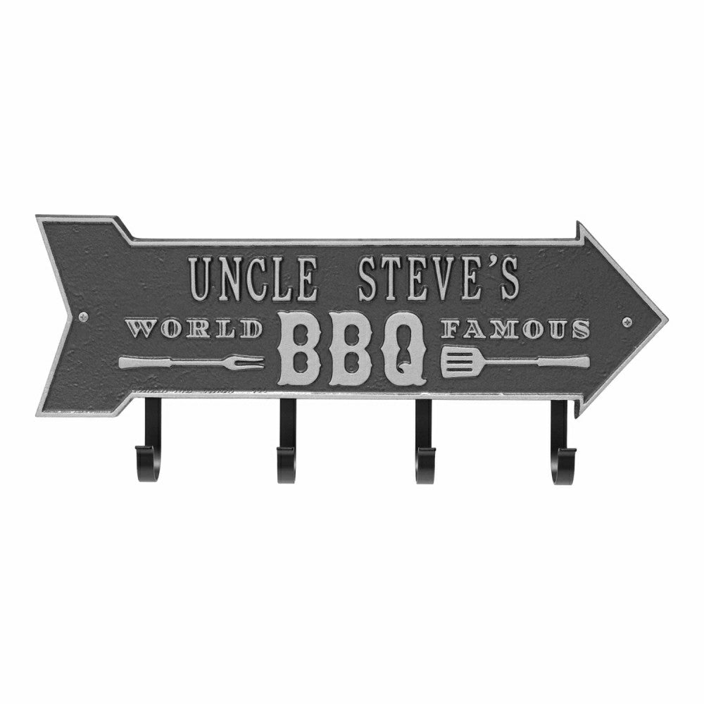 World Famous BBQ Arrow Hook Plaque, Antique Brass | Plow & Hearth