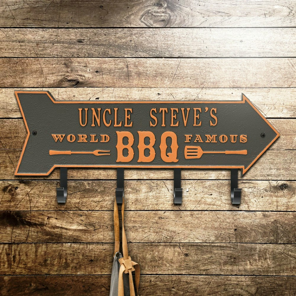 World Famous BBQ Arrow Hook Plaque, Antique Brass | Plow & Hearth