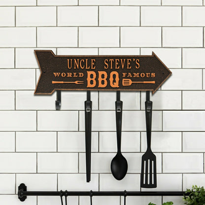 World Famous BBQ Arrow Hook Plaque, Antique Brass | Plow & Hearth