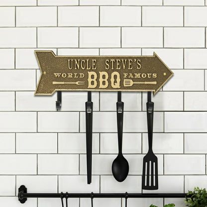 World Famous BBQ Arrow Hook Plaque, Antique Brass | Plow & Hearth