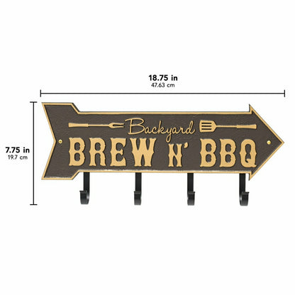 Backyard Brew N' BBQ Arrow Hook Plaque, Antique Brass | Plow & Hearth