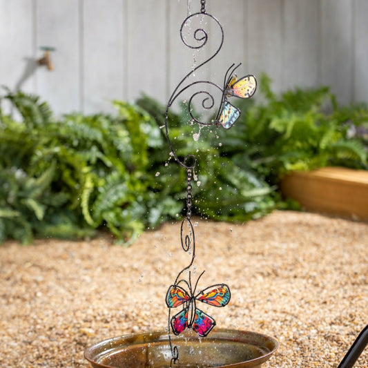 Cottage Garden Rain Chain, Metal & Glass Butterfly, 62" | Plow & Hearth
