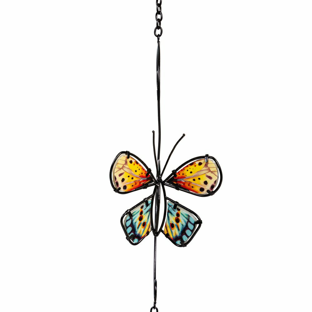 Cottage Garden Rain Chain, Metal & Glass Butterfly, 62" | Plow & Hearth