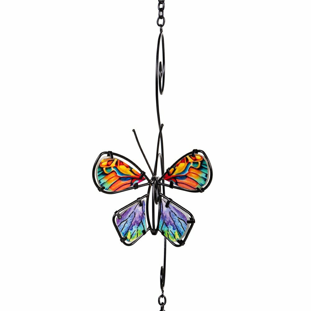 Cottage Garden Rain Chain, Metal & Glass Butterfly, 62" | Plow & Hearth