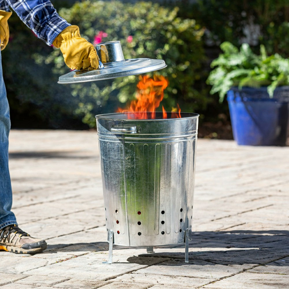 23" Galvanized Metal Garden Incinerator Waste Can | Plow & Hearth