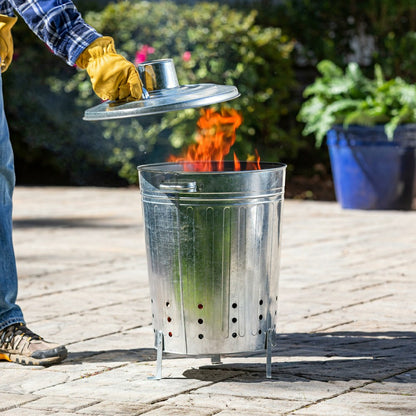 23" Galvanized Metal Garden Incinerator Waste Can | Plow & Hearth