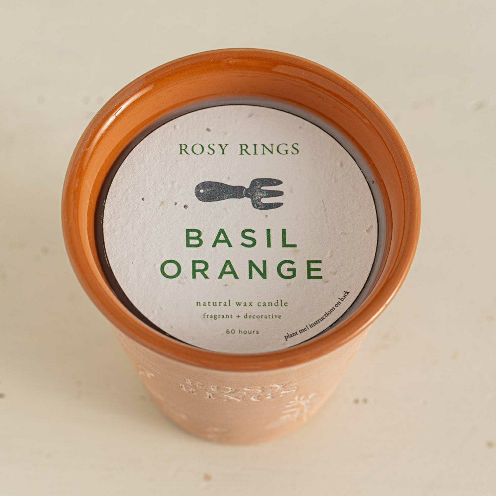 Basil Orange Garden Pot Candle + Plantable Seed Paper Dust Covers | Plow & Hearth