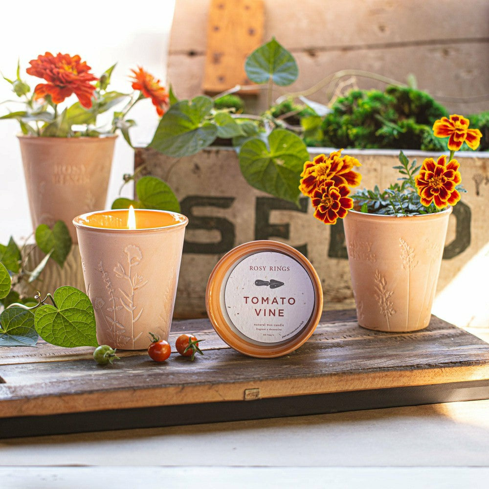 Tomato Vine Garden Pot Candle + Plantable Seed Paper Dust Covers | Plow & Hearth