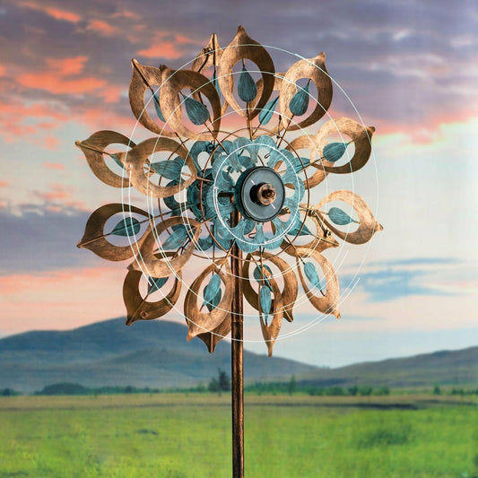 Antique Blue and Copper Lily Flower Solar Wind Spinner | Plow & Hearth