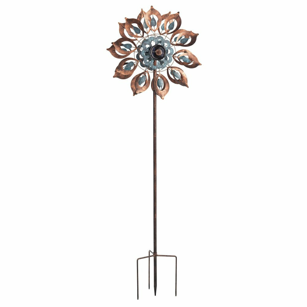 Antique Blue and Copper Lily Flower Solar Wind Spinner | Plow & Hearth